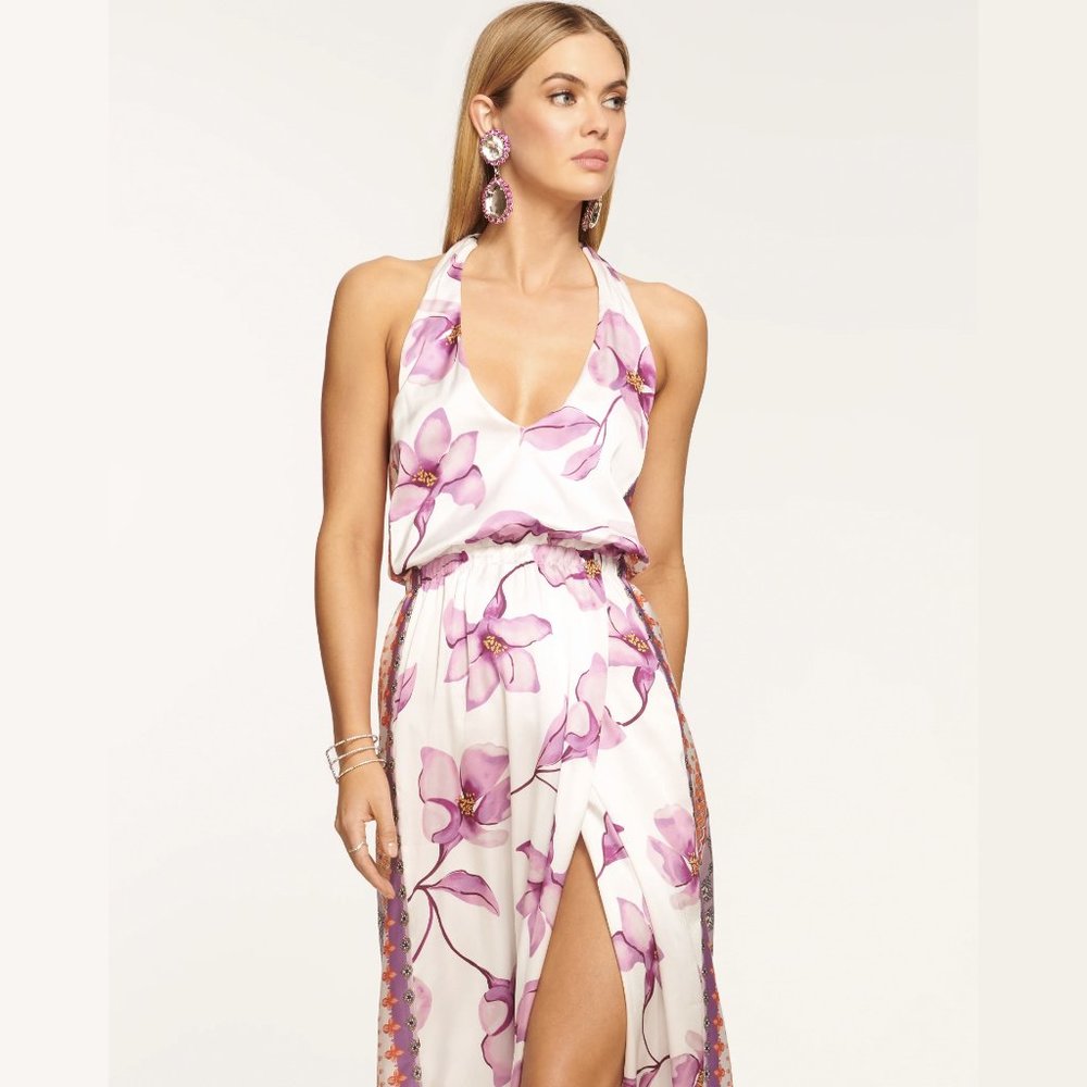 NEW Ramy Brook Size L Women's Elsie Halter Maxi Dress - Ivory Aloha
